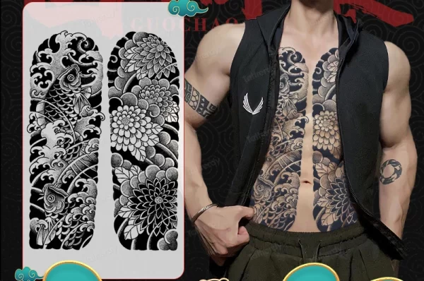 Full Back Chest Herbal Juice Ink Semi-permanent Tattoo Stickers 7-15 Days Long Lasting Temporary Fake Tattoo Totem Men Adult - Image 36