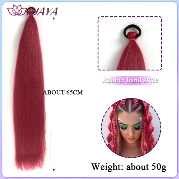 26inch Synthetic Ponytail Extensions With Rubber Band Ombre Braided Colorful Ponytail DIY Ponytail Hair Daily Party Wear Use - Image 10