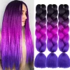 24 Inch Synthetic Ombre Jumbo Braiding Hair 3 Packs Rainbow Colorful Hair Extensions Silky Twists Crochet Hair Braids for Women - Image 2