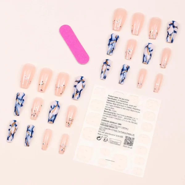 24Pcs Long Fake Acrylic Press On Nails Set Removable Wearing False Nails Tips Decorated Artificial Realistic Nail Art Supplies - Image 3