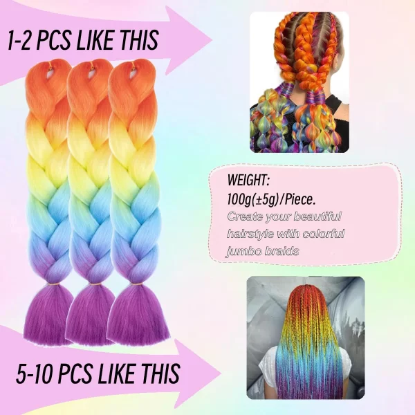24 Inch Synthetic Ombre Jumbo Braiding Hair 3 Packs Rainbow Colorful Hair Extensions Silky Twists Crochet Hair Braids for Women - Image 4