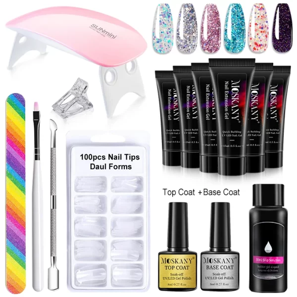 Poly Nail Gel Full Set With 6W LED Lamp Nail Set For Beginner Nail Tips Art 3D Design Decoration Extension Manicure Tools Kit - Image 2