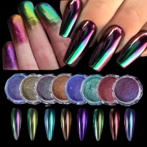 1jar Gradient Chrome Nail Powder Optical Neon Mirror Powder Metallic Mirror Effect Chameleon Pigment Glitter For DIY Manicure