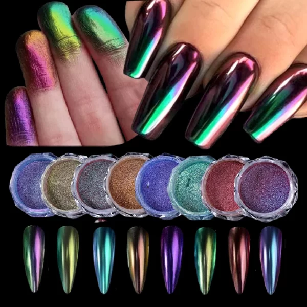 1jar Gradient Chrome Nail Powder Optical Neon Mirror Powder Metallic Mirror Effect Chameleon Pigment Glitter For DIY Manicure