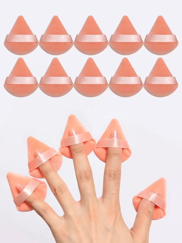 10pcs Triangle Shape Velvet Powder Puffs, Soft Makeup Blender Sponges For Face Contouring, Eyes & Corners - Image 2