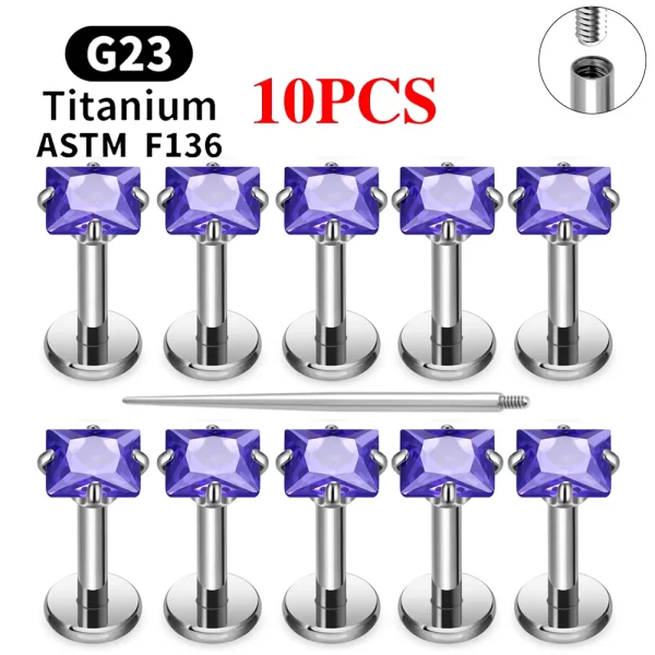 2/10PCS G23 Titanium Piercing Jewelry Ear Cartilage Tragus Heart Flat Back Stud Earrings 16G CZ Internal Thread Labret Lip Ring - Image 20