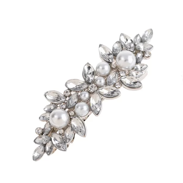 Luxury Rhinestones Faux Pearl Spring Clip Women Elegant Crystal Leaf Flower Hairpins For Bridal Wedding Headdress Accessories - Image 7