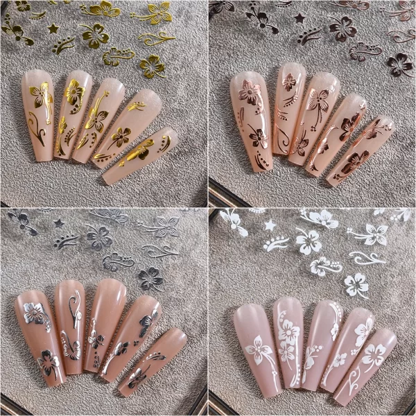 1pc 3D Hibiscus Flowers Nail Sticker White Black Flower Petals Adhesive Decals Pink Golden Floral Slider For Nail Art Decoration - Image 5