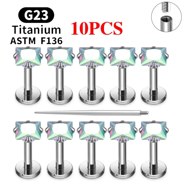 2/10PCS G23 Titanium Piercing Jewelry Ear Cartilage Tragus Heart Flat Back Stud Earrings 16G CZ Internal Thread Labret Lip Ring - Image 7