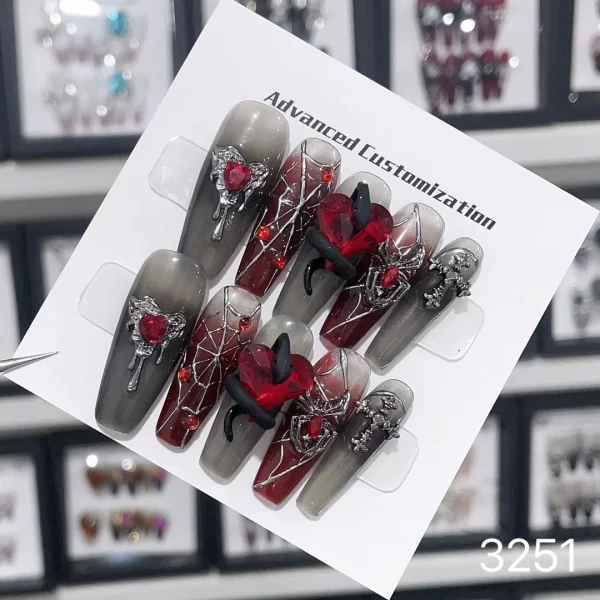 Spider Web Snake Heart Removable Reusable High Quality Handmade Press On Nails.No.3251 - Image 7