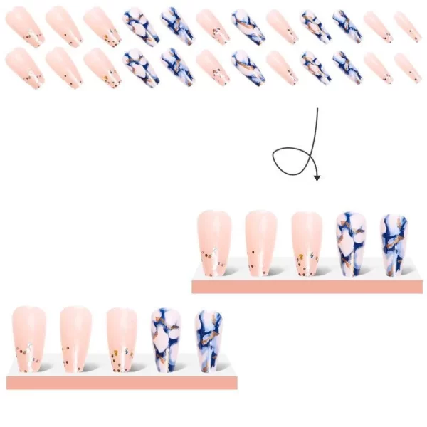 24Pcs Long Fake Acrylic Press On Nails Set Removable Wearing False Nails Tips Decorated Artificial Realistic Nail Art Supplies - Image 5