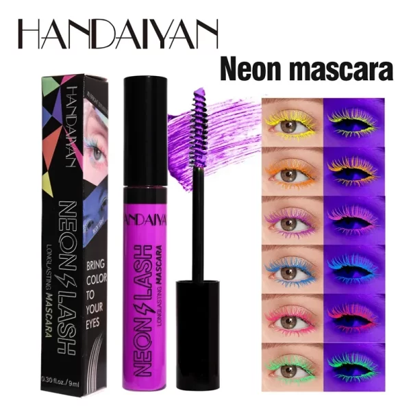 Fluorescence Mascara Waterproof No Blooming Fast Dry Colorful Neon Eyelashes Curling Yellow Blue Lengthens Eye Lashes Cosmetics - Image 2