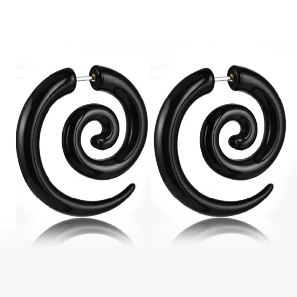 WKOUD Pair Black Acrylic Fake Cheater Twist Spiral Ear Taper Gauges Expanders Earring Tunnel Plugs Piercing Body Jewelry - Image 4