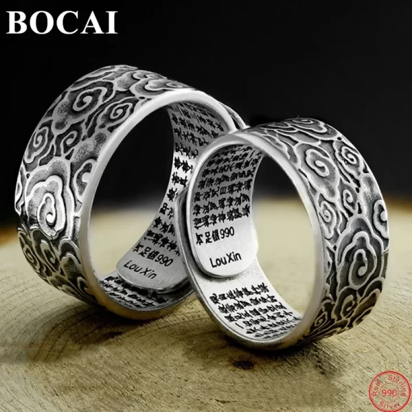 BOCAI S990 Sterling Silver Rings New Fashion Heart Sutra  Six-character Mantra PiXiu Flying Loong Argentum Jewelry Free Shipping - Image 2