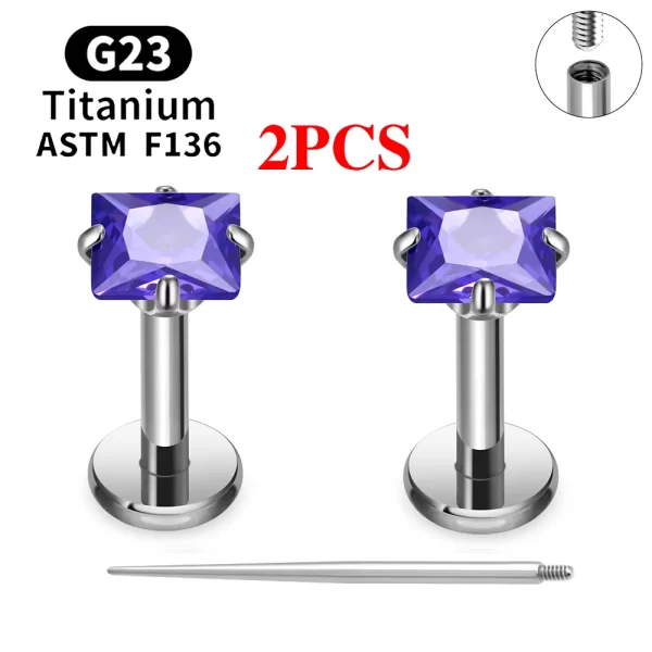 2/10PCS G23 Titanium Piercing Jewelry Ear Cartilage Tragus Heart Flat Back Stud Earrings 16G CZ Internal Thread Labret Lip Ring - Image 24