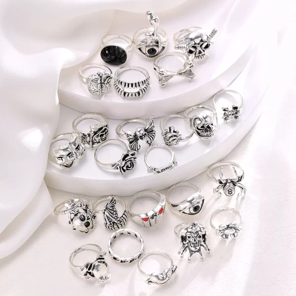 24 Pcs Gothic Skeleton Unisex Ring Set Punk Grunge Butterfly Frog Woman Man Jewelry Hip Hop Party Street Ring Accessories Gift - Image 5
