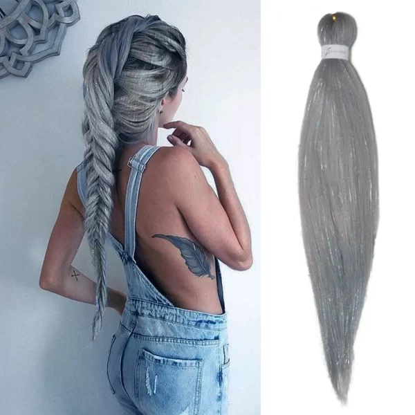 Purple Pink White 3 Tones Ombre Straight Braids Blend Hair Tinsel Festival Rave Hair Extensions for Girls Crazy Hair Day Braids - Image 23