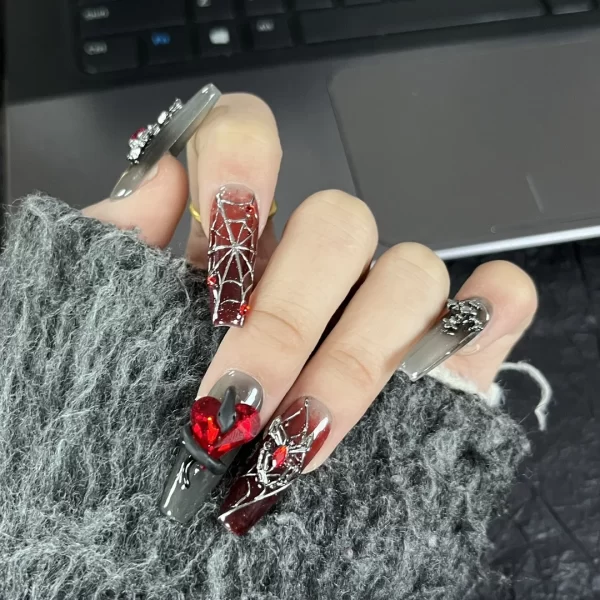 Spider Web Snake Heart Removable Reusable High Quality Handmade Press On Nails.No.3251 - Image 2