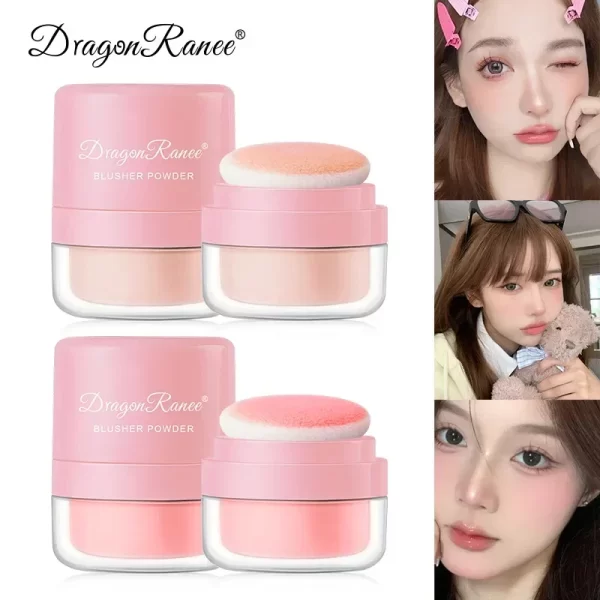 Cheek Tint Blusher Powder Lasting Natural Mineral Loose Powder Multi-purpose Peach Pink Rouge Pigments with Sponge Cosmetic Tool - Image 3