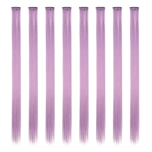 Colored Hair Extensions 8 Pcs/Pack Rainbow Hairpieces 22 inch Multi-colors Party Highlights Clip in Synthetic Hair Extensions - Image 17