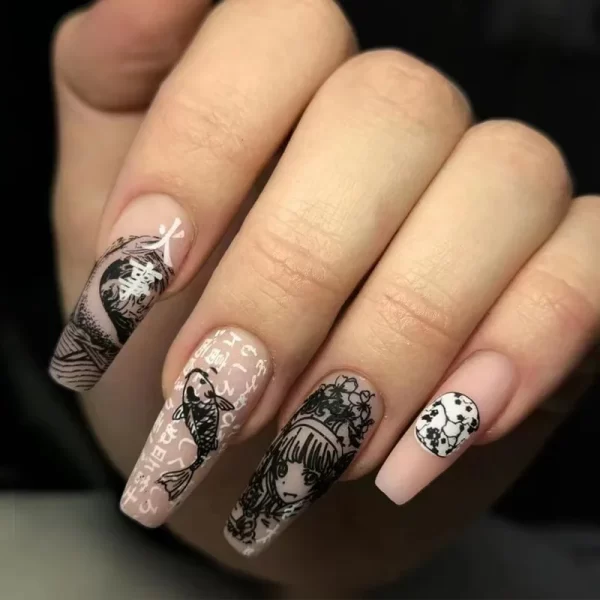 Horror Manga Gothic Style Fake Nails Black White Anime Nail Art Press on Nails Nail Accessories Popular False Nails Nail Tips - Image 10