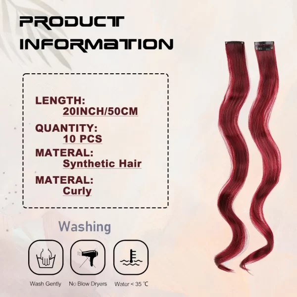 Clip in Hair Extensions,10Pcs/Pack Colored Curly Wave Hair Extensions Party Highlights Long Curly Synthetic Hairpieces for Women - Image 3