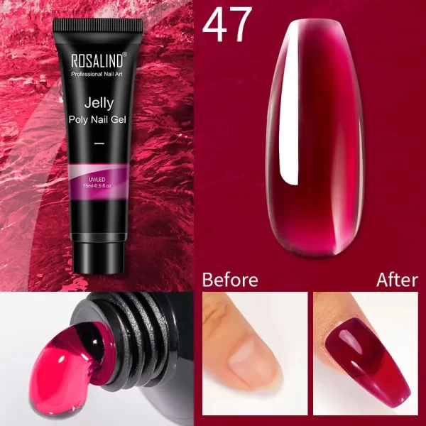 ROSALIND Colorful 15ml Poly Nail Gel Semi Permanent Acrylic Liquid Fast Extension Nail Gel Build Cured with UV/LED Lamp - Image 35