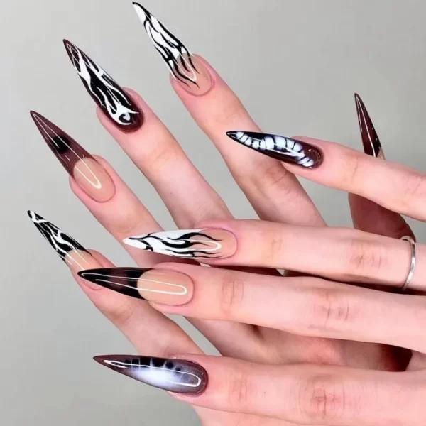 Horror Manga Gothic Style Fake Nails Black White Anime Nail Art Press on Nails Nail Accessories Popular False Nails Nail Tips - Image 13