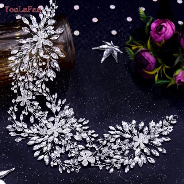 YouLaPan HP390 Luxury Wedding Headpiece Rhinestone Hair Vine for Bride Headwear Alloy Flower Headband Weding Hair Accessories - Image 10