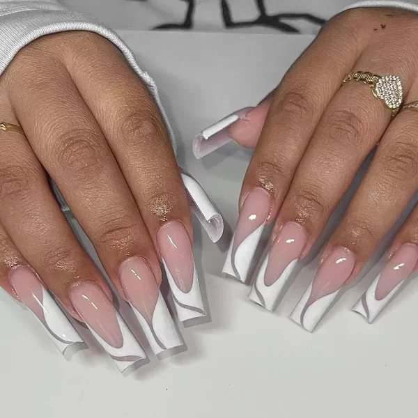 24Pcs/Set Super Long Square French Ballet Geometry AB Diamond Bow Decoration Full Coverage Wearable Fake Nail Press on Nail Art - Image 19