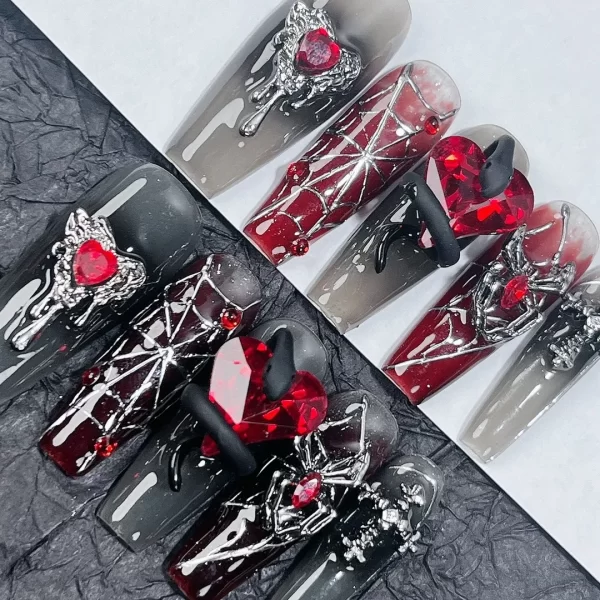 Spider Web Snake Heart Removable Reusable High Quality Handmade Press On Nails.No.3251 - Image 6