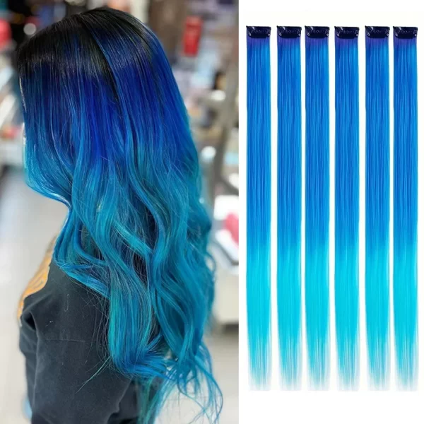 6pcs/pack Colored Party Highlights Clip in Hair Extensions for Girls 22 inches Multi-colors Straight Hair Synthetic Hairpieces - Image 27