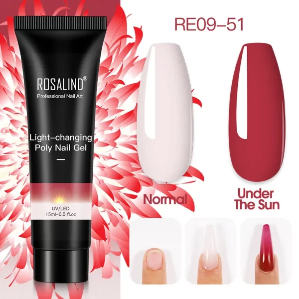 ROSALIND Colorful 15ml Poly Nail Gel Semi Permanent Acrylic Liquid Fast Extension Nail Gel Build Cured with UV/LED Lamp - Image 34