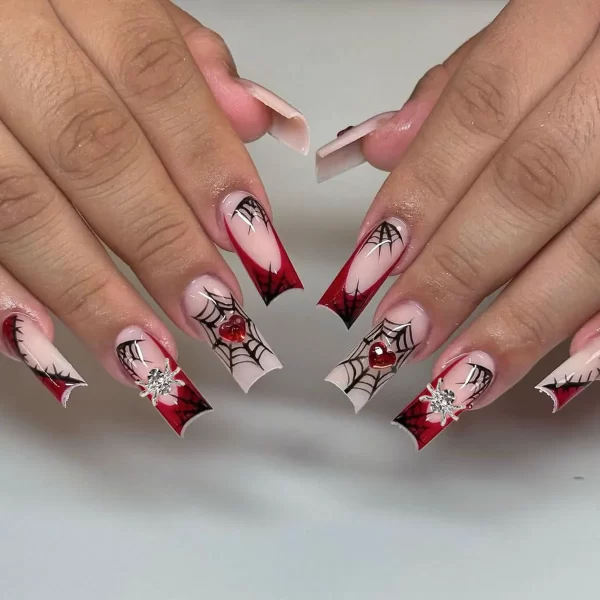 24pcs Halloween Spider Fake Nail Patch Printed French Coffin Ballet Fake Nail Wearable Full Cover Artificial Nail Tips for Girls - Image 17