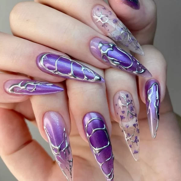 24Pcs Black Y2k Fake Nails with Diamond Halloween Long Almond False Nail Butterfly Design Wearable Oval Press on Nails Tips - Image 34