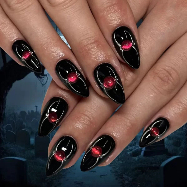 Red Spider Printed False Nails Halloween Nail Art Decor Press on Nails for Girl Gifts Short Round Cool y2k Style Fake Nail Tips - Image 2