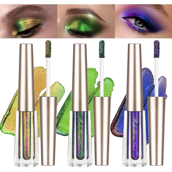 3 Pcs Metal Liquid Chameleon Eye Shadow, Multi-Dimensional Eye Makeup Durable Holographic Flash Multi-color Eye Shadow Cosmetics - Image 8