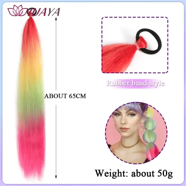 26inch Synthetic Ponytail Extensions With Rubber Band Ombre Braided Colorful Ponytail DIY Ponytail Hair Daily Party Wear Use - Image 19