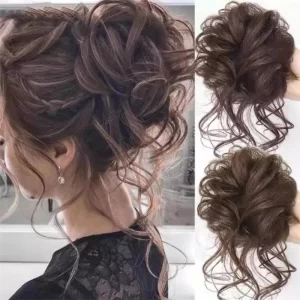 Messy Synthetic Hair Bun Scrunchy Donut Wavy Updo Elastic Scrunchie Wig Hair Rings Bridal Hairpiece Easy Bun Updos for Women