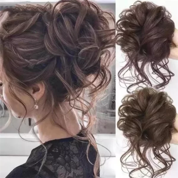Messy Synthetic Hair Bun Scrunchy Donut Wavy Updo Elastic Scrunchie Wig Hair Rings Bridal Hairpiece Easy Bun Updos for Women