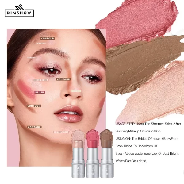 Face Brown Contouring Bronzer Stick Multifunctional Highlighter Blush Silkworm Brightening Sculpt Facial Outline Shadow Cosmetic - Image 4