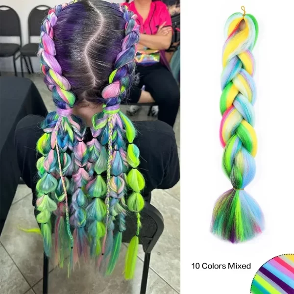 Jumbo Braiding Hair Rainbow Colors Extensions Fiber Mix Four Silky Colorful Twist Hair Extensions Women Colored Synthetic Braids - Image 5