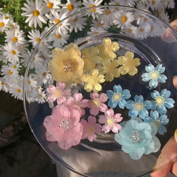 Fashion Cute Yellow Blue Flower Hair Clip Summer Children's Colorful Side Clip Elegant Camellia Headdress Women Hair Accessories - Image 2
