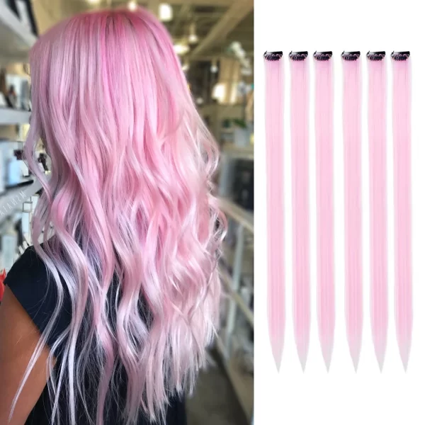 6pcs/pack Colored Party Highlights Clip in Hair Extensions for Girls 22 inches Multi-colors Straight Hair Synthetic Hairpieces - Image 12