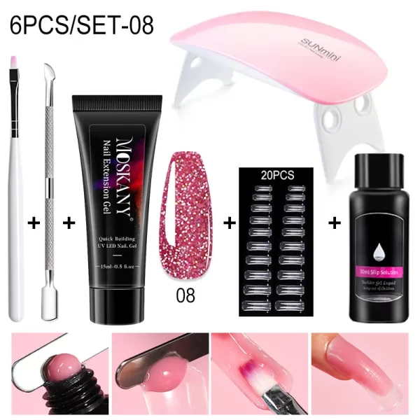 Poly Nail Gel Full Set With 6W LED Lamp Nail Set For Beginner Nail Tips Art 3D Design Decoration Extension Manicure Tools Kit - Image 11