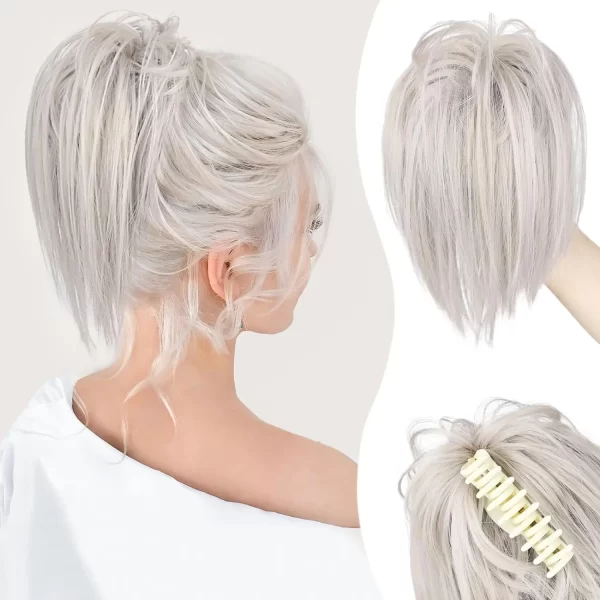 Messy Bun Hair Piece Claw Clip in Hair Buns Hair Piece for Women Straight Short High Ponytail Extension Tousled Updo Faux Hair B - Image 10