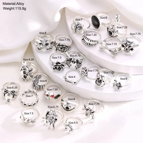 24 Pcs Gothic Skeleton Unisex Ring Set Punk Grunge Butterfly Frog Woman Man Jewelry Hip Hop Party Street Ring Accessories Gift - Image 6