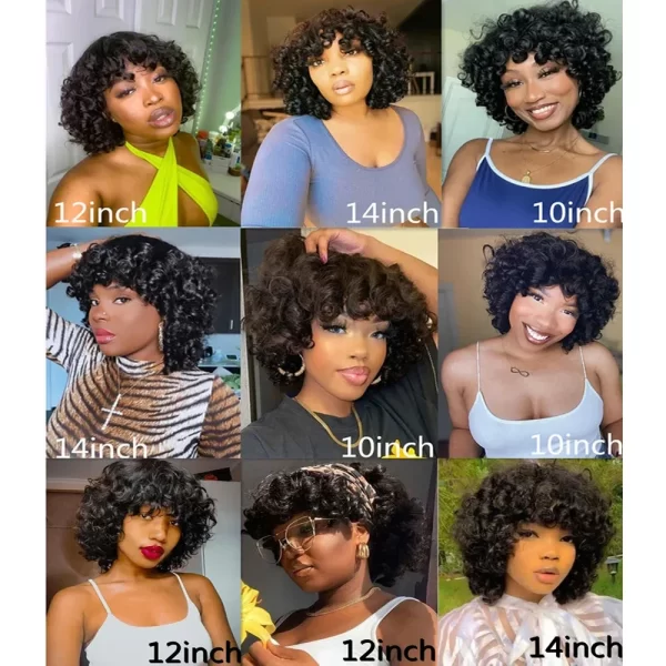 Short Curly Bob Wig Human Hair With Bangs Ready to Go Glueless Bouncy Curly Human Hair Wigs Machine Made Afro Wigs for Women - Image 2
