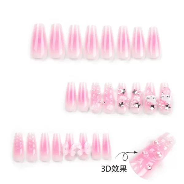 HelloKitty Press on False Nail Sanrio Accessories Y2k Kawaii Cartoon Design Fake Nails Long Detachable Manicure Girls Gift - Image 3