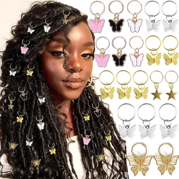 20Pcs Butterfly Braid Clips Crystal Dreadlock Hair Accessories Colorful Butterflies Pendant Charms Pearl Shiny Hair Accessories - Image 4